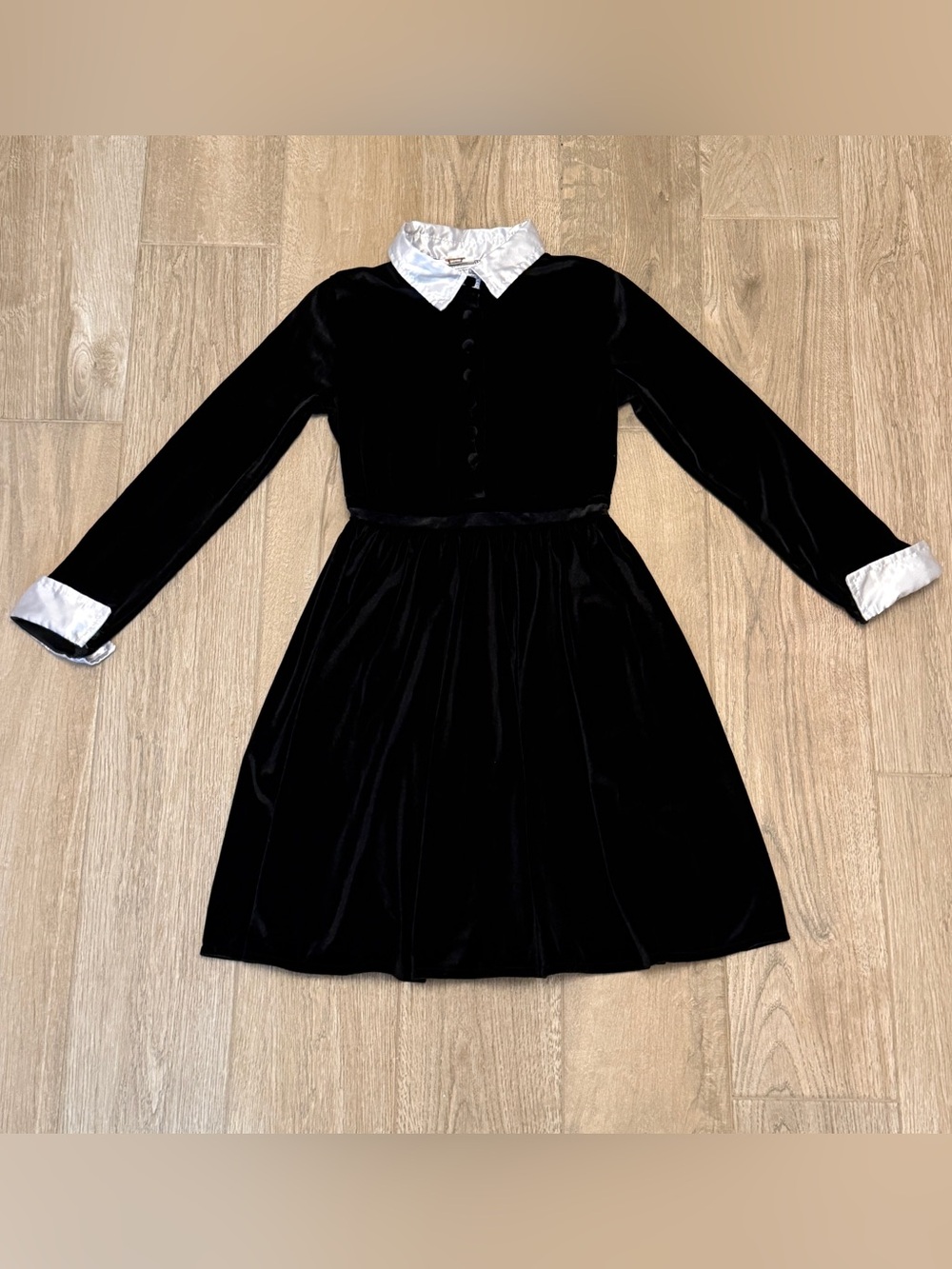 Spooktacular Creations Girl Wednesday Adam’s White Collar Black Velvet Dress
